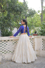 Thumbnail for Prazu Fashion Blue Georgette Leheriya Print With Attractive Mirror Lace Navaratri Lehenga