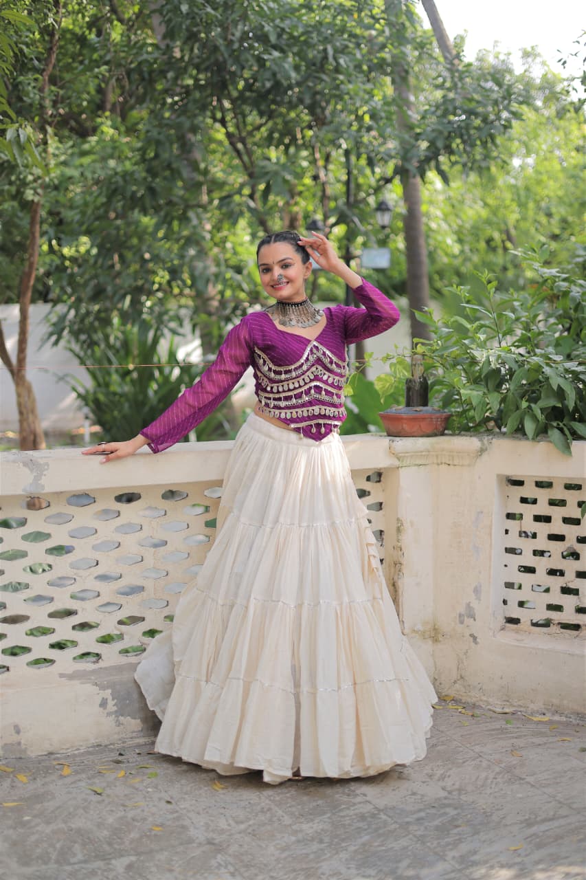 Prazu Fashion Wine Georgette Leheriya Print With Attractive Mirror Lace Navaratri Lehenga - Distacart