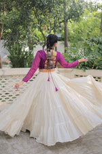 Thumbnail for Prazu Fashion Wine Georgette Leheriya Print With Attractive Mirror Lace Navaratri Lehenga