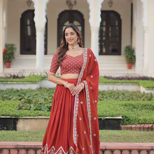 Prazu Fashion Dark Red Vichitra Silk With Heavy Sequins & Thread Lehenga Choli - Distacart