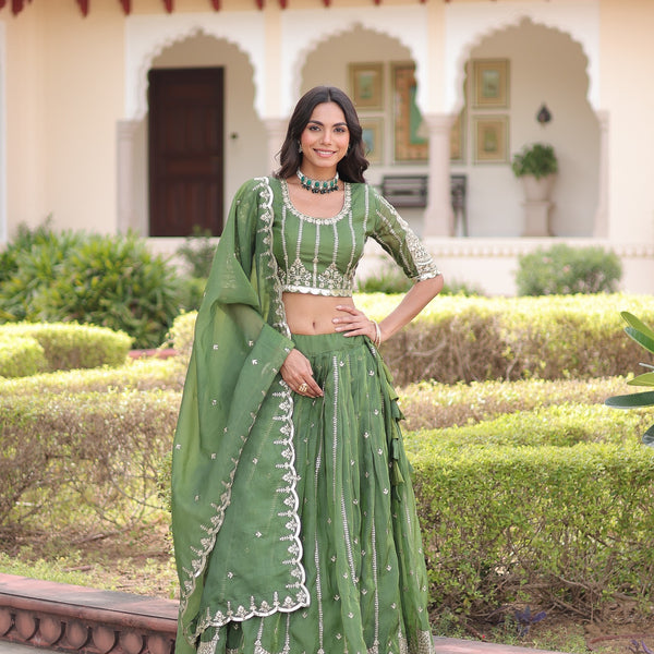 Prazu Fashion Mahendi Gold Crush With Sequins & Zari Embroidered Work Lehenga Choli - Distacart