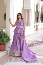 Thumbnail for Prazu Fashion Lavender Gold Crush Multi Thread Embroidery Lehenga Choli - Distacart