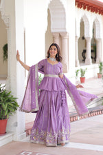 Thumbnail for Prazu Fashion Lavender Gold Crush Multi Thread Embroidery Lehenga Choli - Distacart