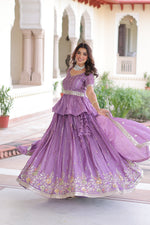 Thumbnail for Prazu Fashion Lavender Gold Crush Multi Thread Embroidery Lehenga Choli - Distacart