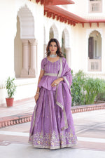 Thumbnail for Prazu Fashion Lavender Gold Crush Multi Thread Embroidery Lehenga Choli - Distacart
