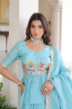 Thumbnail for Prazu Fashion Sky Blue Gold Crush With Multi Thread Embroidery Lehenga Choli - Distacart