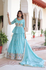 Thumbnail for Prazu Fashion Sky Blue Gold Crush With Multi Thread Embroidery Lehenga Choli - Distacart