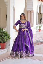 Thumbnail for Prazu Fashion Violet Gold Crush With Multi Thread Embroidery Lehenga Choli - Distacart