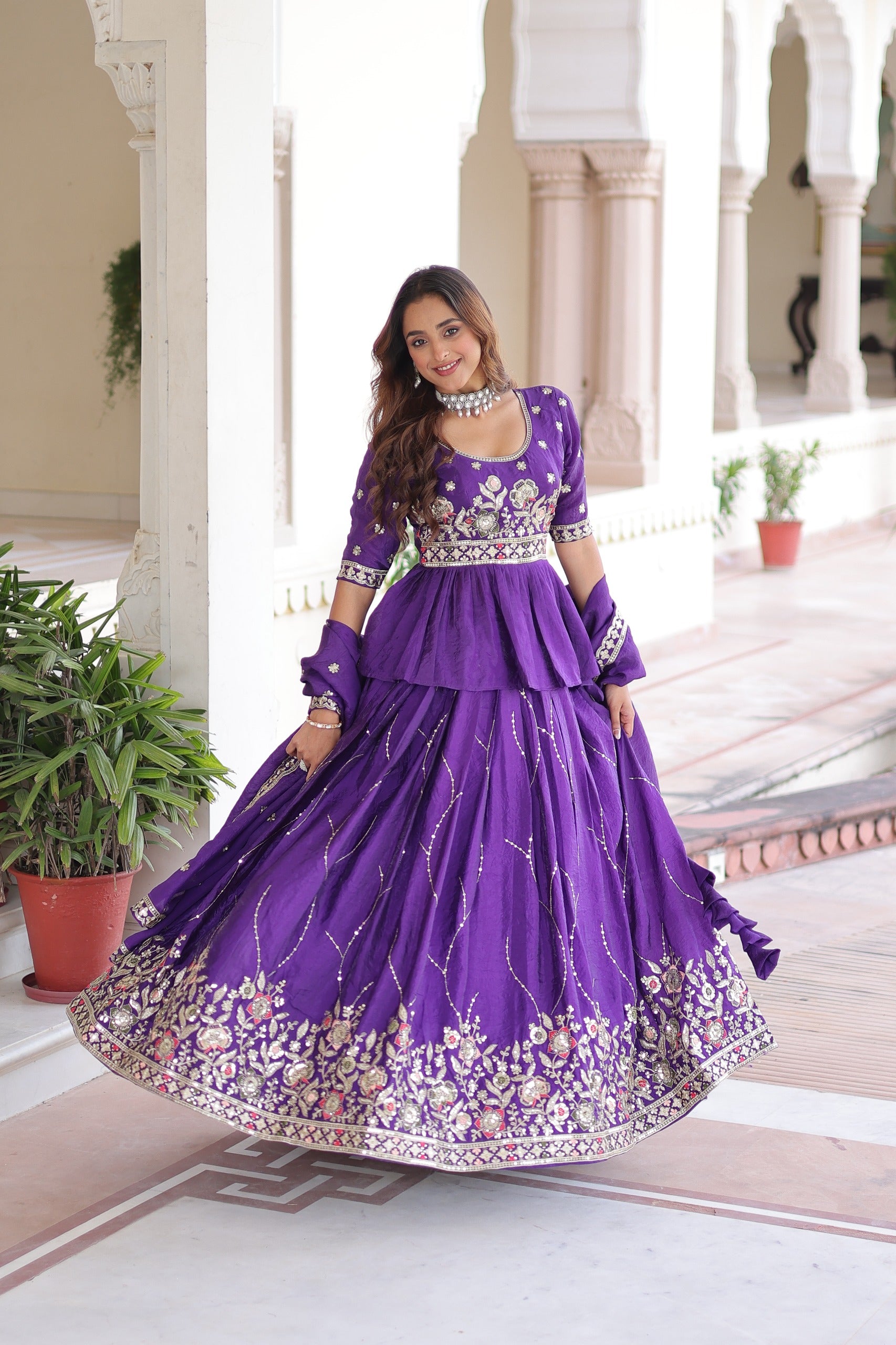 Prazu Fashion Violet Gold Crush With Multi Thread Embroidery Lehenga Choli - Distacart