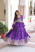 Thumbnail for Prazu Fashion Violet Gold Crush With Multi Thread Embroidery Lehenga Choli - Distacart