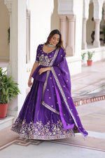 Thumbnail for Prazu Fashion Violet Gold Crush With Multi Thread Embroidery Lehenga Choli - Distacart