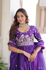 Thumbnail for Prazu Fashion Violet Gold Crush With Multi Thread Embroidery Lehenga Choli - Distacart
