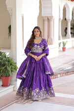 Thumbnail for Prazu Fashion Violet Gold Crush With Multi Thread Embroidery Lehenga Choli - Distacart
