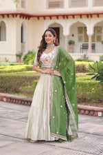 Thumbnail for Prazu Fashion Off White Cosmos Silk With Standard Frill Stitching Embroidered Lehenga Choli - Distacart