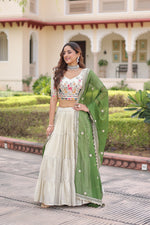 Thumbnail for Prazu Fashion Off White Cosmos Silk With Standard Frill Stitching Embroidered Lehenga Choli - Distacart