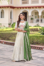 Thumbnail for Prazu Fashion Off White Cosmos Silk With Standard Frill Stitching Embroidered Lehenga Choli - Distacart