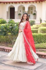 Thumbnail for Prazu Fashion Off White Cosmos Silk With Standard Frill Stitching Embroidered Lehenga Choli - Distacart