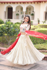 Thumbnail for Prazu Fashion Off White Cosmos Silk With Standard Frill Stitching Embroidered Lehenga Choli - Distacart
