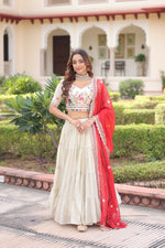 Thumbnail for Prazu Fashion Off White Cosmos Silk With Standard Frill Stitching Embroidered Lehenga Choli - Distacart