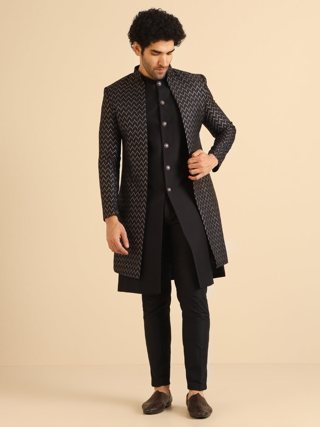 Kisah Stylish Men's Black Indo-Western Jacket with Trouser Set - Distacart