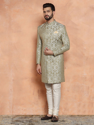 Kisah Men Olive Green Embroidered Indowestern Churidar Set - Distacart