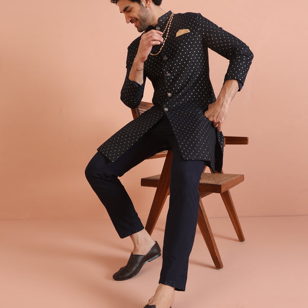 Kisah Men Navy Blue Embellished Indowestern Trouser Set - Distacart