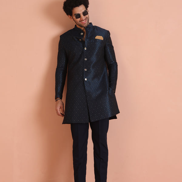 Kisah Men Navy Blue Embellished Indowestern Trouser Set - Distacart