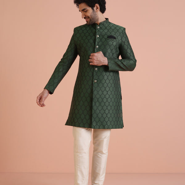 Kisah Men Green Textured Indowestern Trouser Set - Distacart