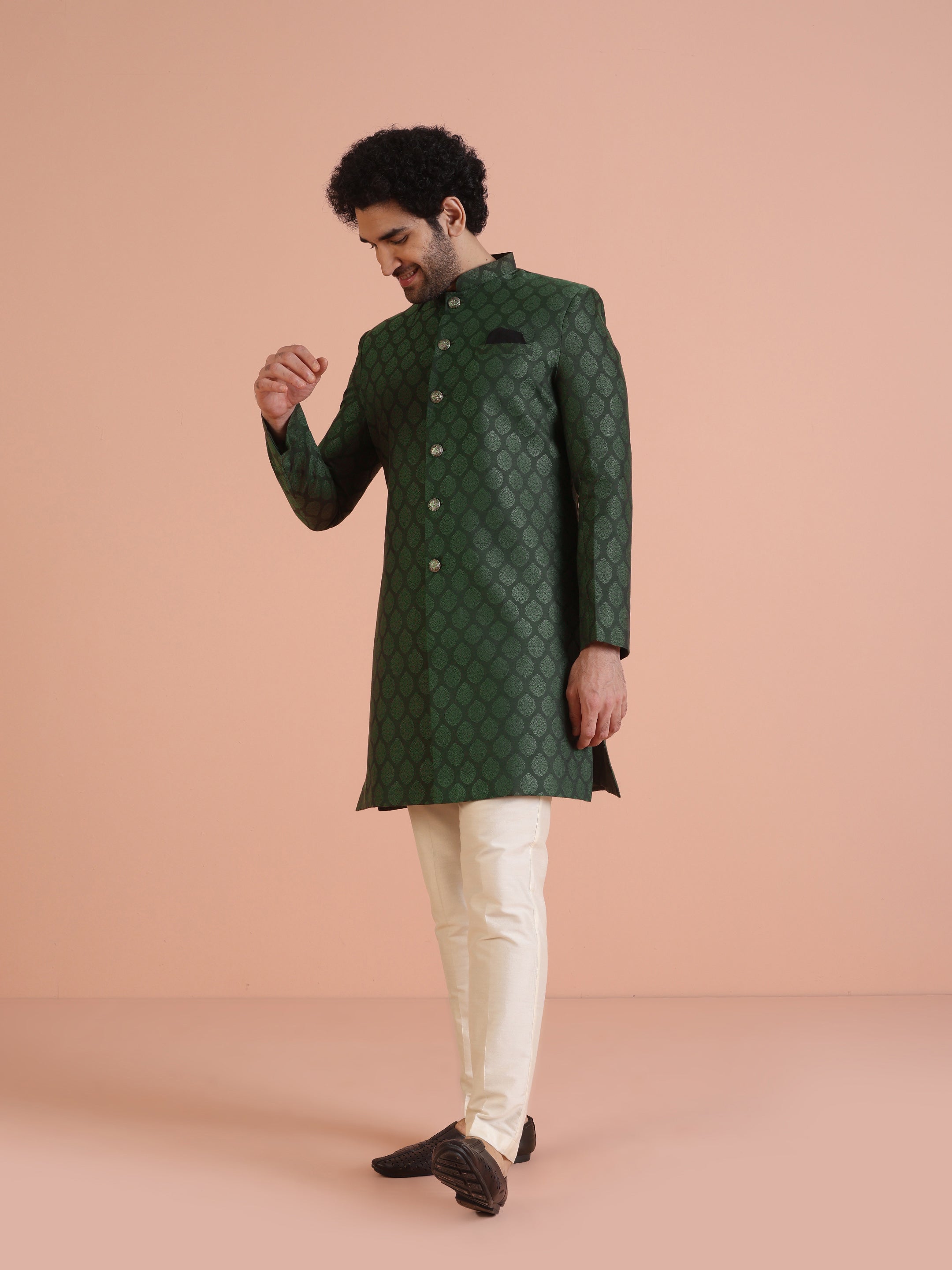 Kisah Men Green Textured Indowestern Trouser Set - Distacart