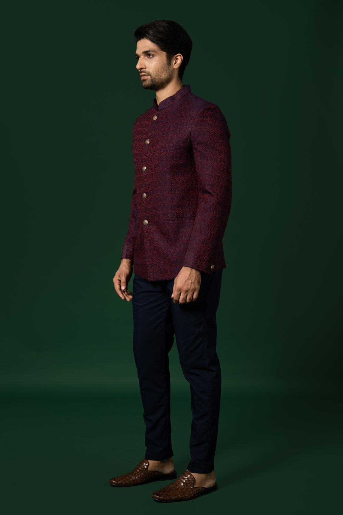 Kisah Men Maroon Self Design Floral Bandhgala - Distacart