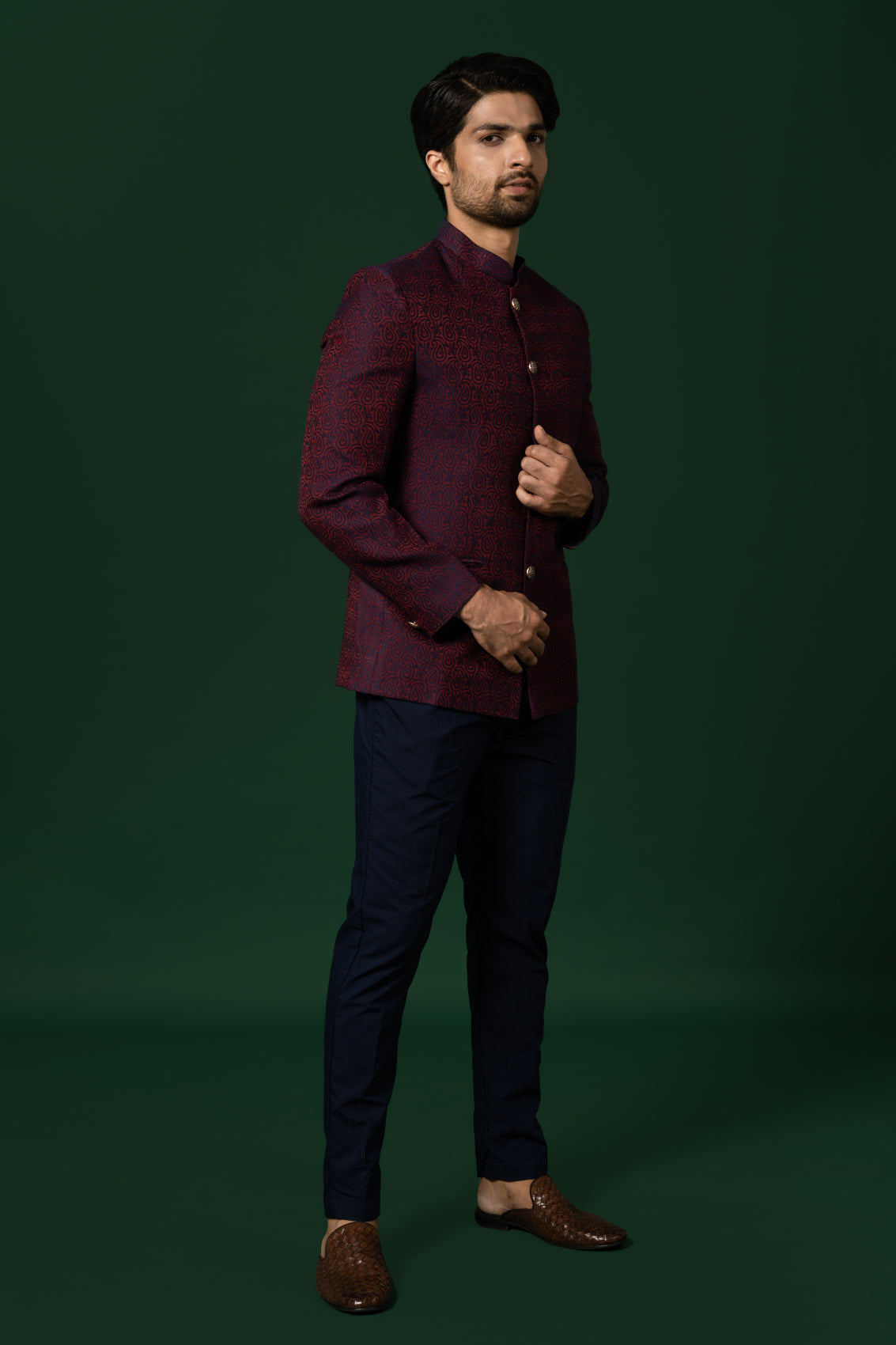 Kisah Men Maroon Self Design Floral Bandhgala - Distacart