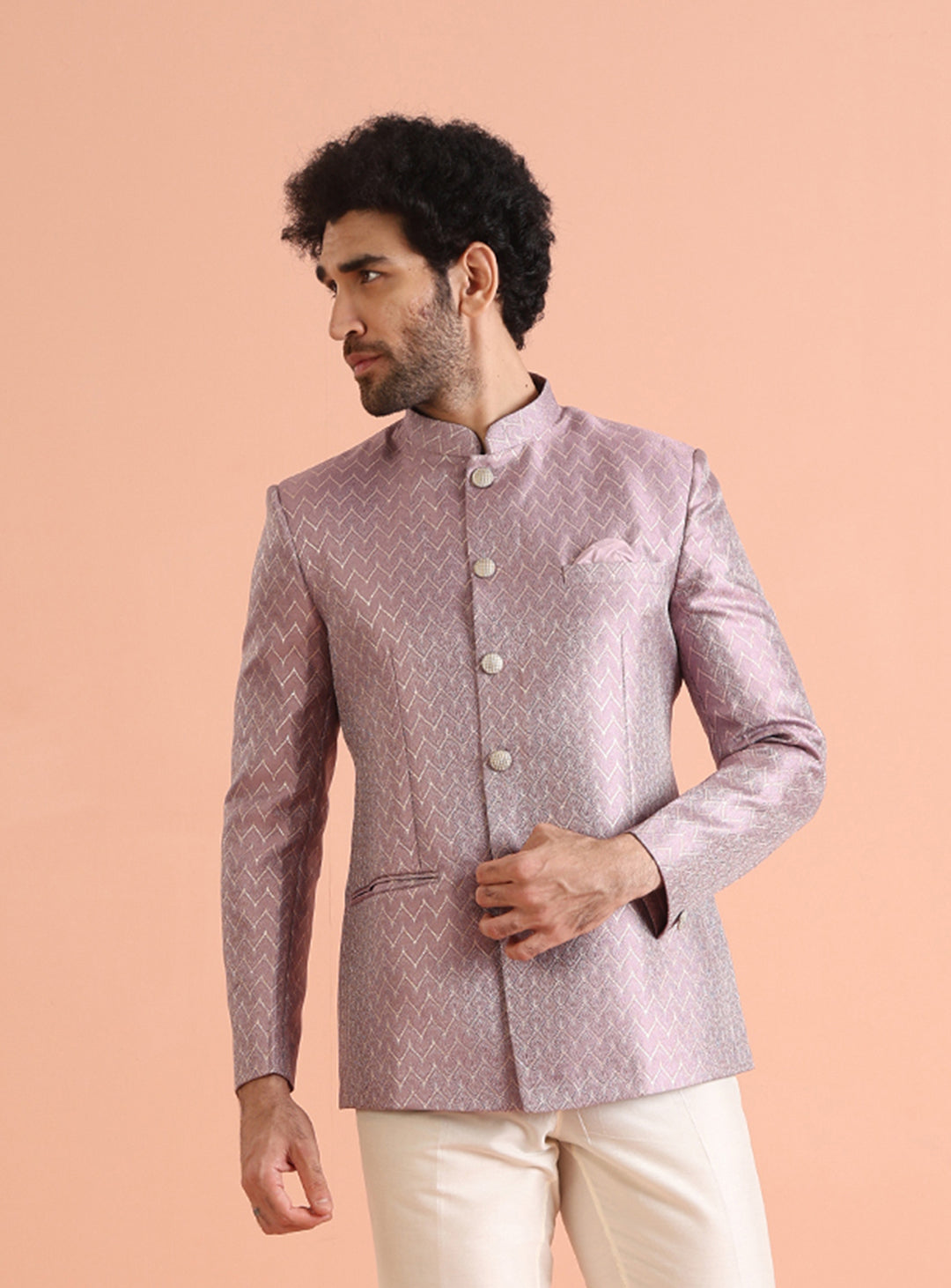 Kisah Men Lilac Woven Design Bandhgala - Distacart