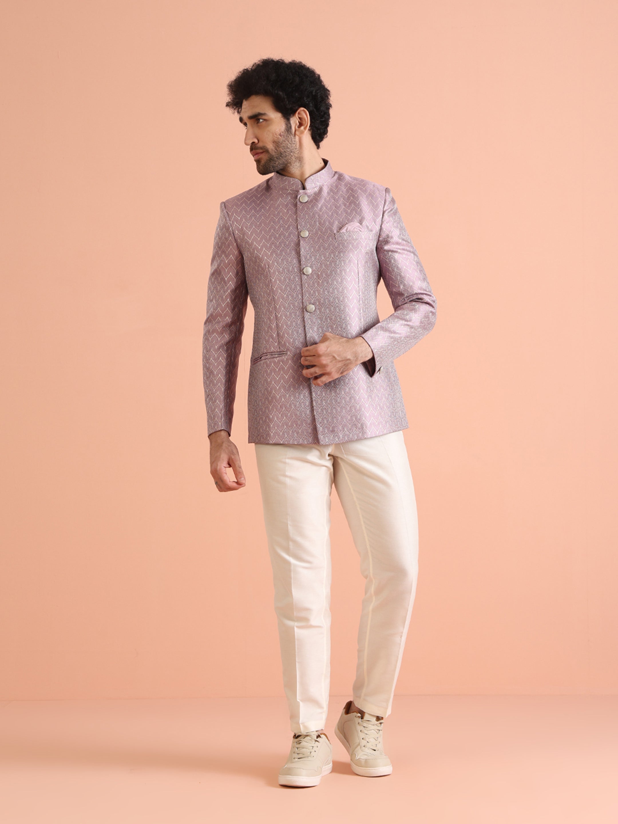 Kisah Men Lilac Textured Bandhgala Trouser Set - Distacart