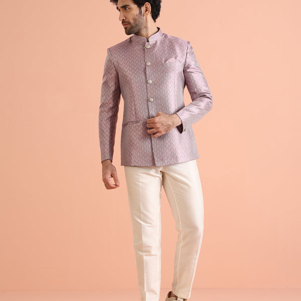 Kisah Men Lilac Textured Bandhgala Trouser Set - Distacart