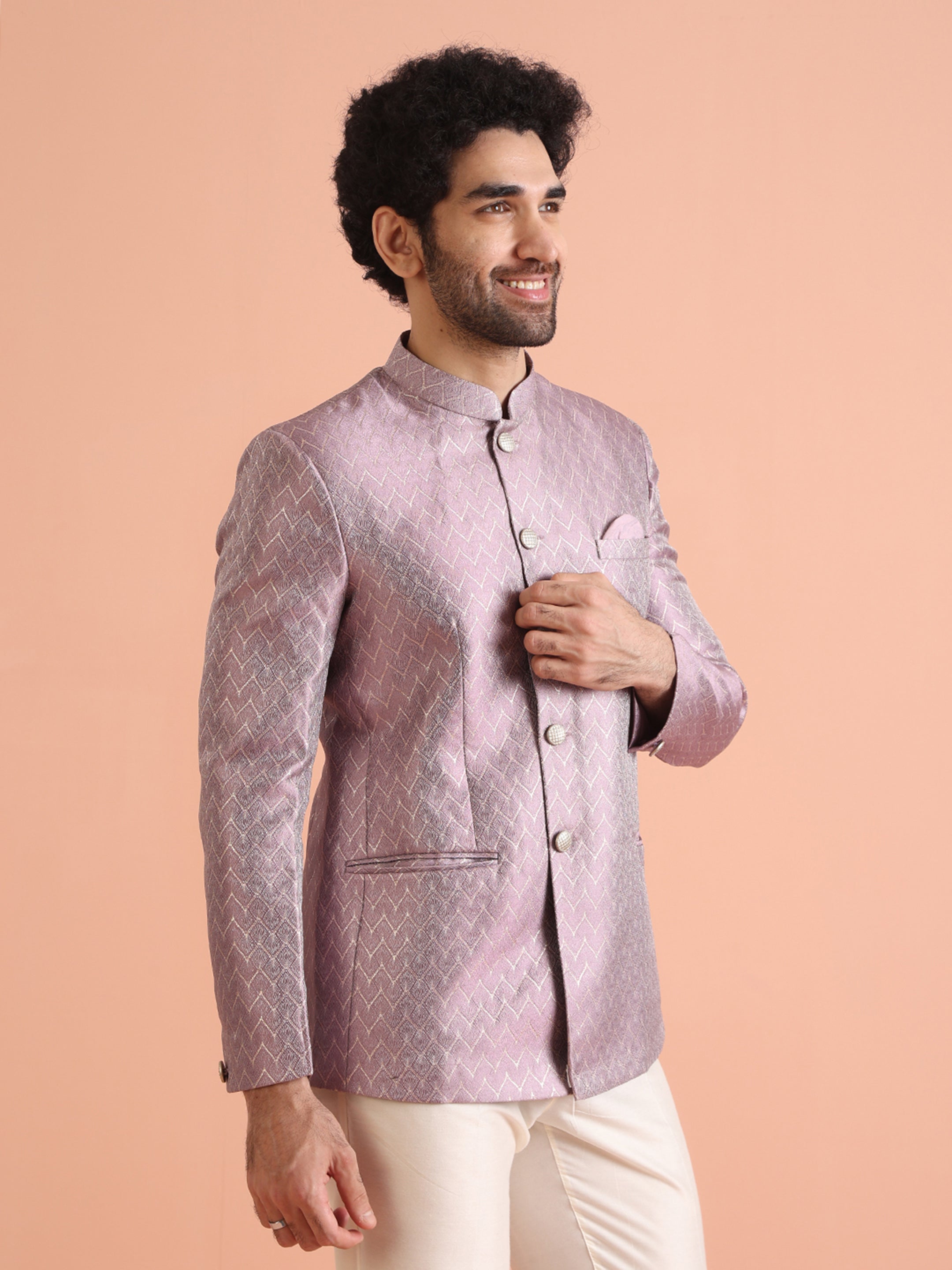 Kisah Men Lilac Textured Bandhgala Trouser Set - Distacart