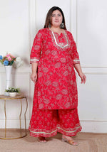 Thumbnail for Miravan Plus Size Women'S Red Cotton Gota Work Kurta With Palazzo - Distacart