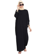 Thumbnail for Bashariya Elegant Kaftan Abaya In Free Size With Contrast Detailings-Black