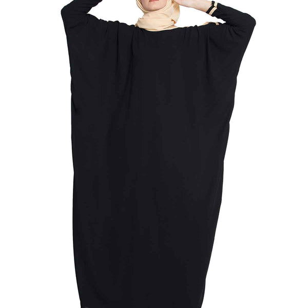 Bashariya Elegant Kaftan Abaya In Free Size With Contrast Detailings-Black