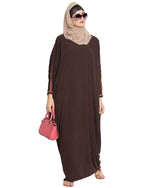 Thumbnail for Bashariya Elegant Kaftan Abaya In Free Size With Contrast Detailings-Brown