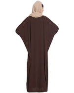 Thumbnail for Bashariya Elegant Kaftan Abaya In Free Size With Contrast Detailings-Brown