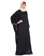 Thumbnail for Bashariya Elegant Kaftan Abaya In Free Size With Contrast Detailings-Black Fawn