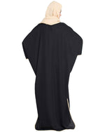 Thumbnail for Bashariya Elegant Kaftan Abaya In Free Size With Contrast Detailings-Black Fawn