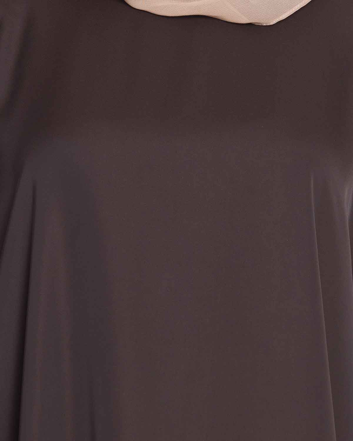 Bashariya Elegant Kaftan Abaya In Free Size With Contrast Detailings-Brown Rust