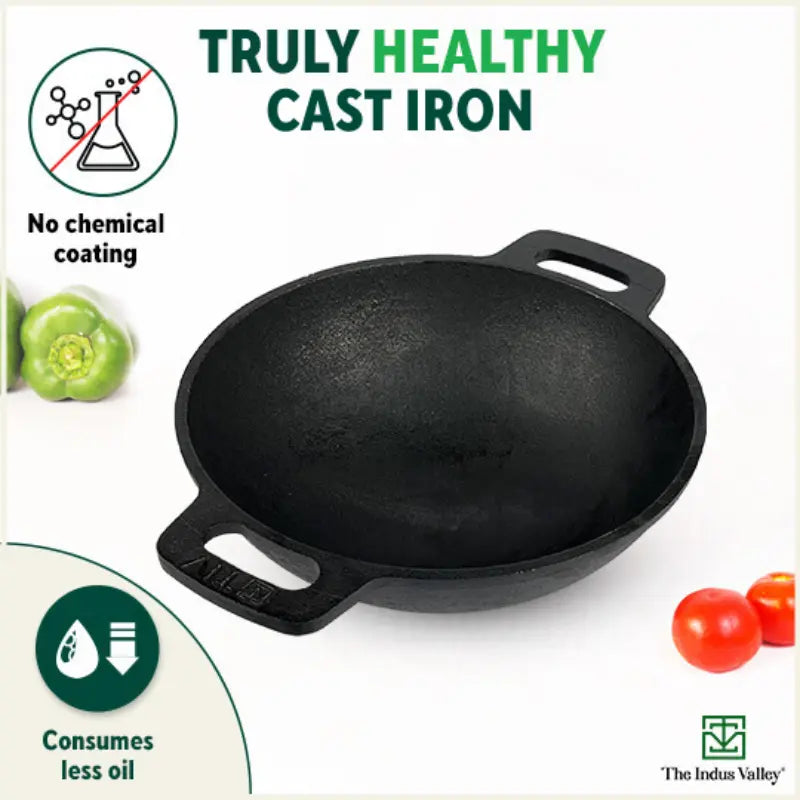 The Indus Valley CASTrong Cast Iron Cookware Set: Tawa+ Kadai+ Fry Pan, Kitchen Set for Home, Pre-seasoned, 100% Pure, Toxin-free, Tadka Pan - Distacart