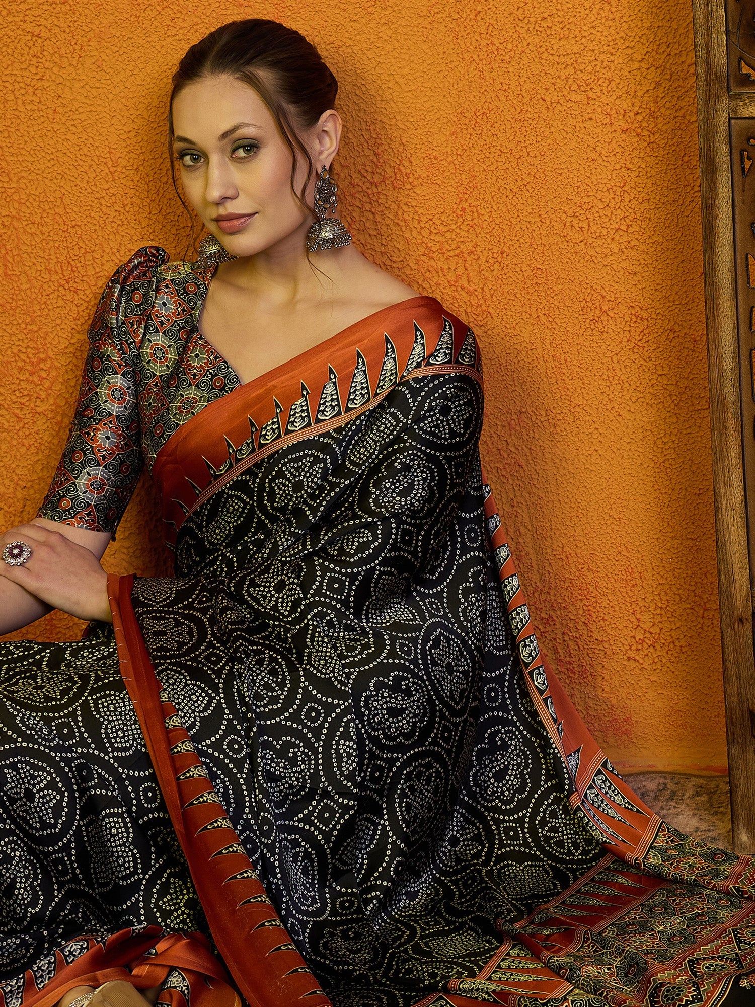 NOZ2TOZ Women's Satin Brown Printed Designer Saree With Blouse Piece - Distacart