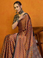 Thumbnail for NOZ2TOZ Women's Satin Navy Blue Printed Designer Saree With Blouse Piece - Distacart