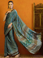 Thumbnail for NOZ2TOZ Women's Satin Blue Printed Designer Saree With Blouse Piece - Distacart