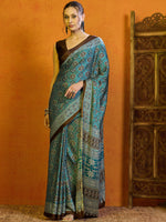 Thumbnail for NOZ2TOZ Women's Satin Blue Printed Designer Saree With Blouse Piece - Distacart