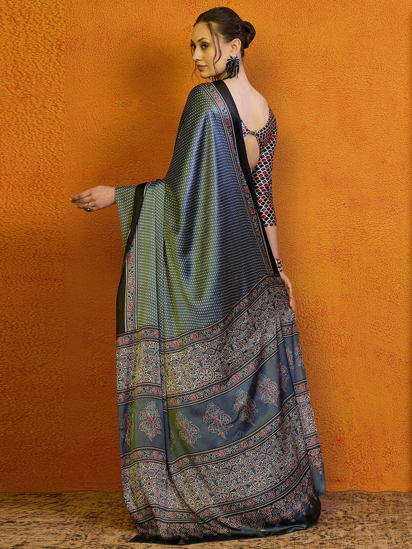 NOZ2TOZ Women's Satin Rust Printed Designer Saree With Blouse Piece - Distacart