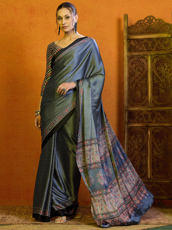 NOZ2TOZ Women's Satin Rust Printed Designer Saree With Blouse Piece - Distacart